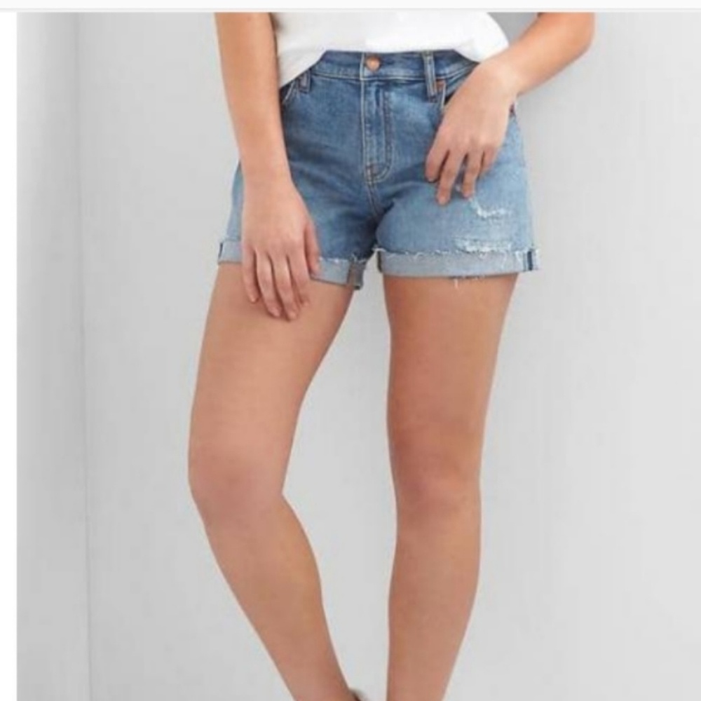 Gap Mid rise denim distressed raw hem shorts